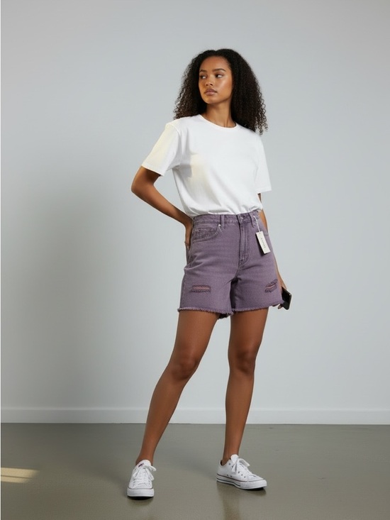 Zenana Outfitters Pants - Zenana Outfitters Stretchy Lavender High-Rise Distressed Jean Shorts